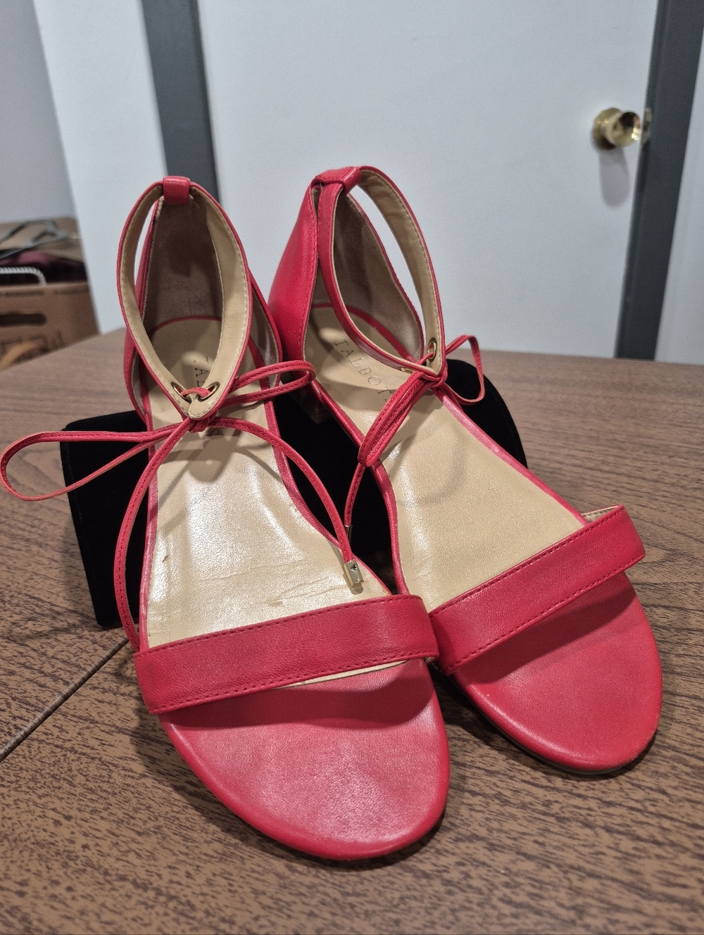 EUC Talbots Red Leather Ankle Tie Sandals